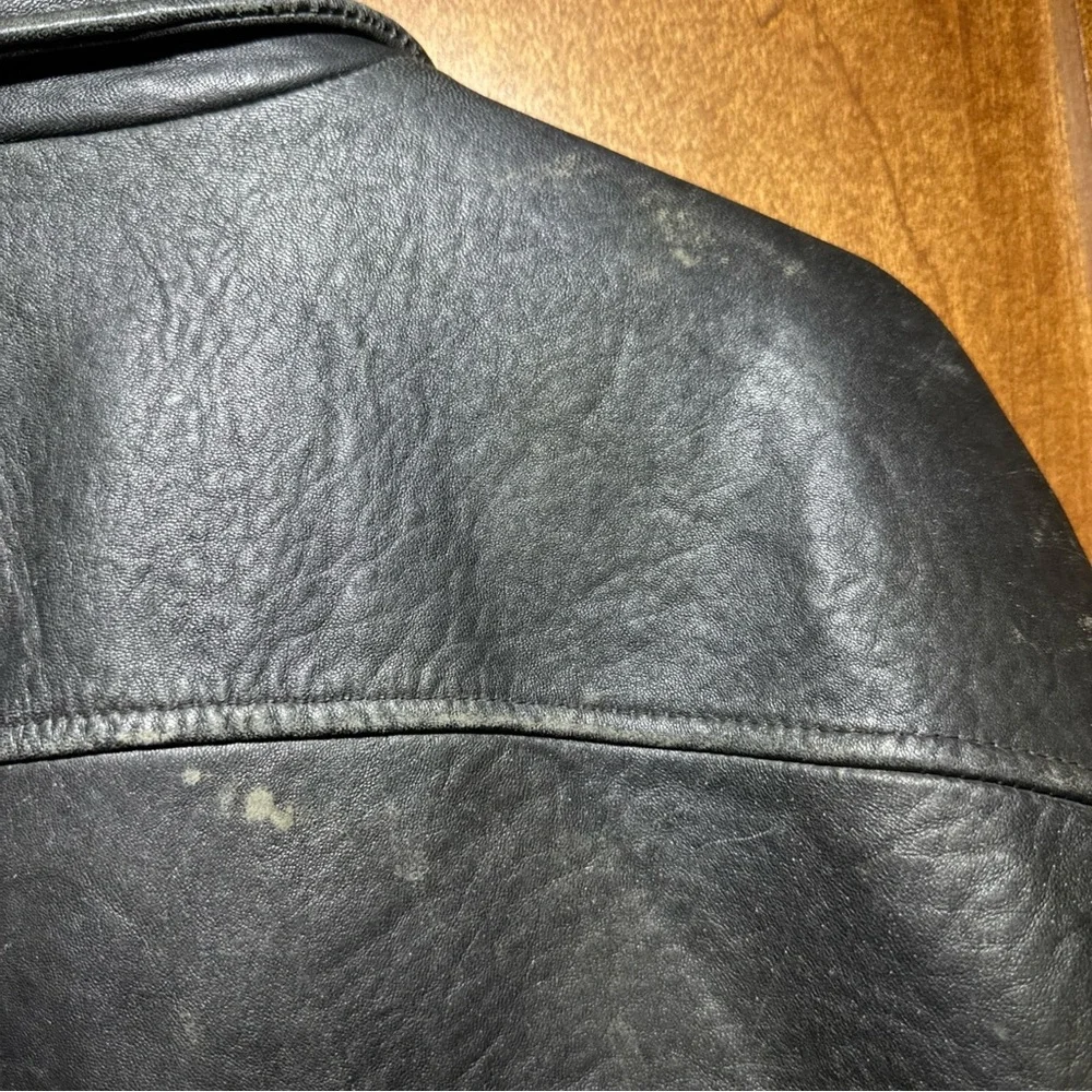 Vintage Black‎ Leather Bomber Jacket Mens XL Distressed Worn Grunge Repair